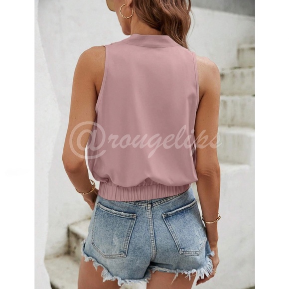 Pink V-Neck Surplice Tie Waist Top - Picture 3 of 8